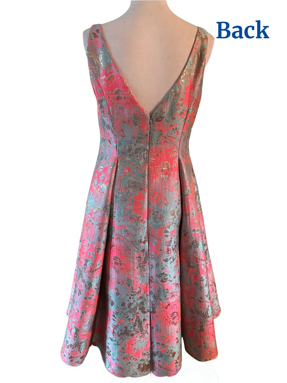 Adrianna Papell Floral Metallic Jacquard Cocktail Dress Size 8 - Picture 7 of 13